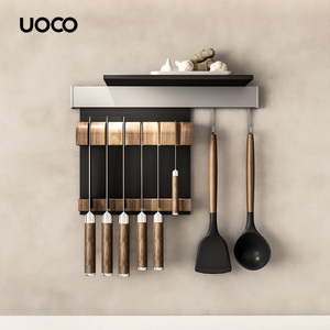 UOCO实木磁铁刀架厨房壁挂式免打孔磁性刀具收纳置物架吸铁石刀座
