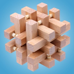 榉木十八柱 鲁班孔明锁18根 烧脑玩具解锁成人智力锁原色十八罗