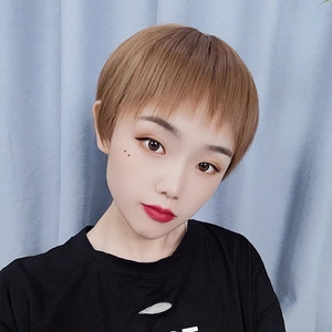 潮色假发女超a短发狗啃刘海波波头中性帅气减龄洋气发型全头套式