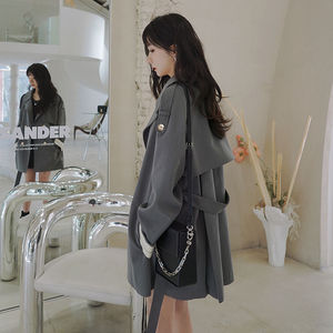 女士高档品牌洋气服装女式休闲套装品牌今年流行灰色风衣外套女20