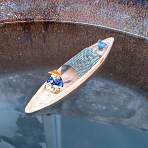实木室内飘浮帆船模型鱼缸鱼池造景装饰小木船礼品