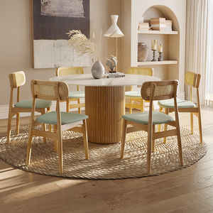 实木圆餐桌日式侘寂风简约实木餐桌岩板餐桌小户型民宿家用餐桌