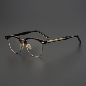 新款日本川匠设计师眼镜半框 玳瑁色复古眉线框板材镜架男 配度数