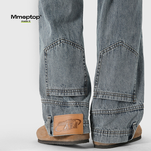 Mmoptop倒装设计感vibe反穿牛仔裤男美式高街复古直筒工装休闲裤