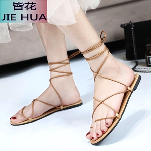 皆夏季时尚新款绑绳绑带女鞋凉鞋休闲百搭学生网红沙滩鞋旅游单鞋