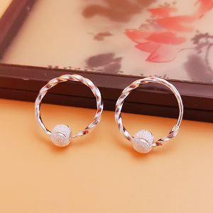 9999老凤祥和银耳环耳骨环小耳圈 999纯银女耳坠银耳饰耳钉睡觉免