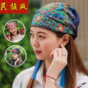 民族风日常女式头饰头帕帽子布帽刺绣头巾绣花松紧发篐妈妈包头帽