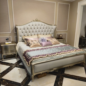 欧式真皮床 卧室新古典奢华实木雕花双人床主卧1.8米公主床家具