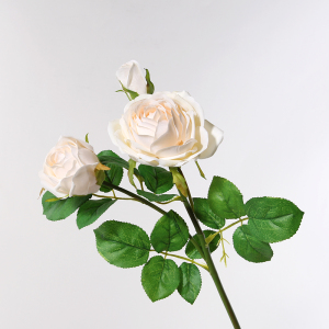 单支仿真月季花假花客厅 奶白色装饰餐桌摆件花干花花束摆设花艺