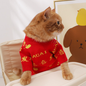 猫咪专用小衣服过年喜庆拜年毛衣橘猫英短小猫奶猫冬天红色两脚衣