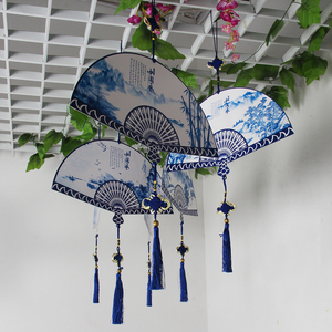 幼儿园走廊吊饰挂饰布置教室复古环创中国风创意用品青花瓷扇子