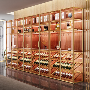 餐边柜一体不锈钢玻璃门红酒柜可定制客厅家用轻奢金属酒水展示柜