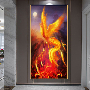 新中式玄关竖版火凤凰5d钻石画满钻新款走廊过道砖石画十字绣手工