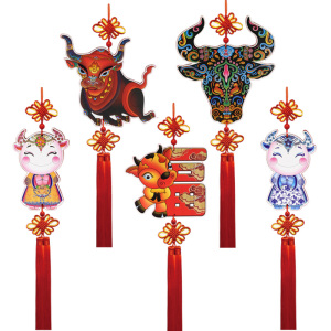 2021牛年新年挂件春节室内装饰杨柳青生肖福牛木板木牌祈福牌挂饰