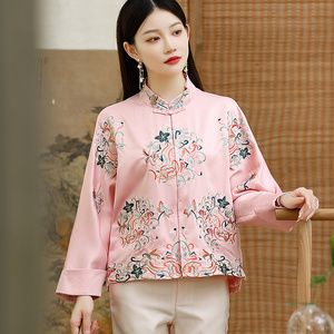新款唐装上衣时尚秋冬长袖改良版旗袍新中式外套国风复古女装短款