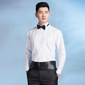 白色长袖男士大合唱演出服男衬衫系领结衬衣成人团体舞台表演服装