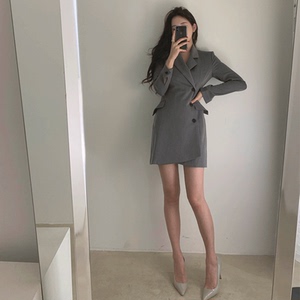 高冷御姐风西装领连衣裙收腰显瘦智熏裙网红女神法式气质桔梗裙子