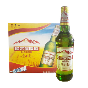 哈尔滨啤酒特制金小麦瓶装大瓶500ml*12瓶金箔包邮特价畅饮