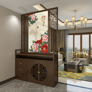 新中式实木屏风柜隔断柜客厅家用遮挡入户玄关挡煞装饰墙简约现代
