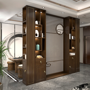 新中式入户门厅隔断柜简约现代家用装饰客厅屏风遮挡墙柜收纳隔断