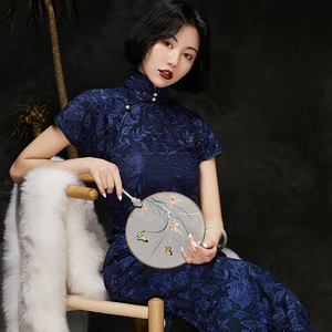 2021夏装新品重工刺绣蕾丝旗袍*彼岸花 私人定制手工钉扣全开襟