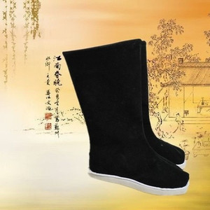 舞台鞋靴子太监汉服鞋男长靴蒙古族皇帝道具鞋子黑白布靴武侠高筒
