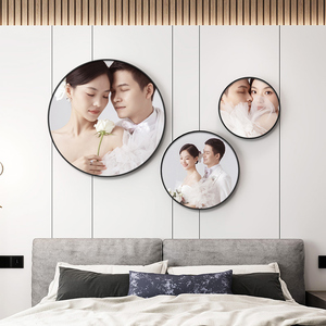 婚纱照放大挂墙画客厅卧室装饰画定制圆形画生活照三联晶瓷画挂画