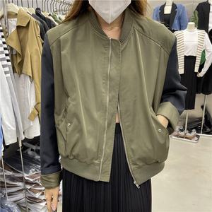 韩国mocha女装2021秋季新款短外套女拼接长袖开衫棒球服夹克上衣