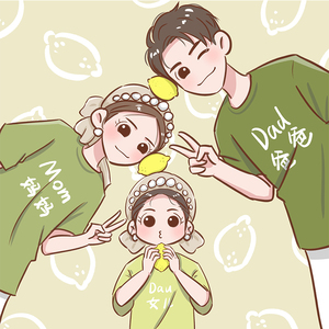 一家三口手绘头像全家福动漫亲子漫画卡通图q版画像定制宝宝约稿