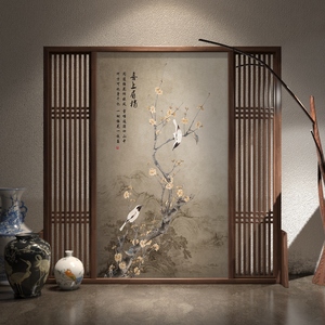 屏风隔断客厅新中式简约现代原木座屏镂空办公室定制移动玄关入户