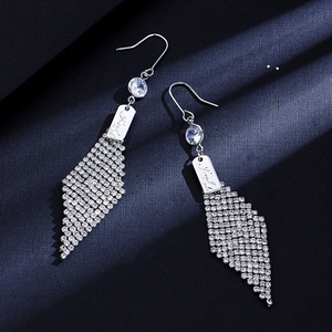 韩式耳环长款满钻菱形吊坠耳坠奢华大气显瘦修饰圆脸耳环耳钩耳饰