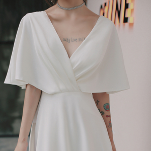 法式白色大码晚礼服裙女平时可穿年会轻奢小众高端领证订婚连衣裙