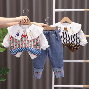 韩系网红婴儿衣服春秋季女宝宝洋气三件套一周岁女孩马甲套装儿童