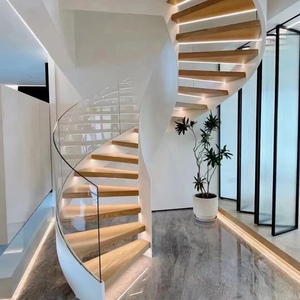 厂家直供钢结构弧形旋转楼梯 轻奢玻璃钢木楼梯 定制室外消防楼梯