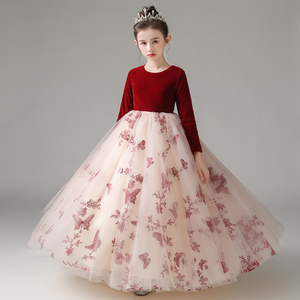 女童礼服生日公主裙长袖儿童小主持人圣诞节演出服钢琴表演服装冬