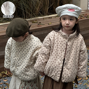 女童棉衣冬季加绒加厚碎花洋气儿童棉服2023新款韩版保暖宝宝外套