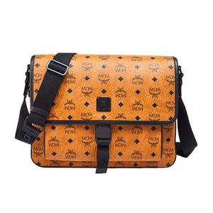 mcm男士klassik visetos人造革配牛皮革中号单肩斜挎邮差包