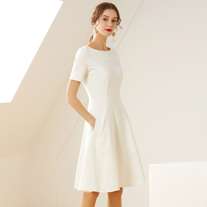 白色连衣裙女仙2024夏装显瘦A字裙中长款高端气质简约礼仪礼服