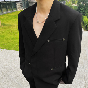 歖原创小众设计感垫肩西服外套金属装饰简约高级潮流上衣外套男士