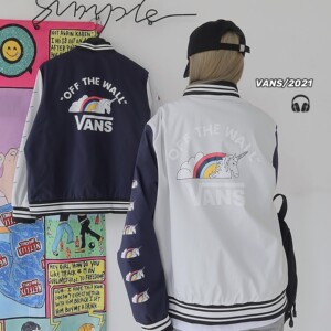 正品美版万斯范斯男女情侣款独角兽春季撞色宽松拼接棒球服外套