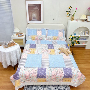 百汇新款四季花边芦荟棉床盖双人床印花床盖地摊商超礼品代发