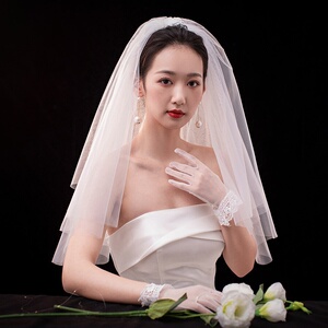 白纱头纱新娘结婚纱头饰表白求婚小头纱长款超仙森系文艺精致漂亮