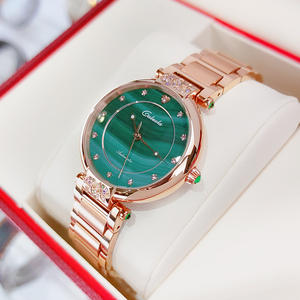 卡罗莱手表女新款翡翠绿镶钻时尚个性自动机械女表品牌正品小绿表