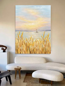 金色麦田手绘玄关走廊装饰画客厅沙发背景墙油画抽象海景风景挂画