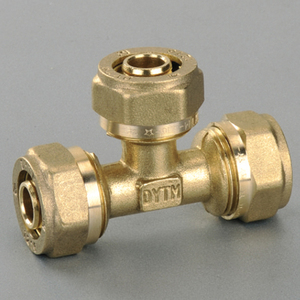 4/6分1寸1216/1620/2025等径三通铝塑管pe地暖管黄铜镀镍卡套接头