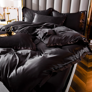 四件套夏天 冰丝黑色被套床单个性黑被罩北欧现代风床套男生潮流