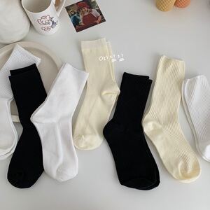 【3双包邮】韩国四季可穿基础色中筒袜秋冬堆堆袜百搭女袜子ins
