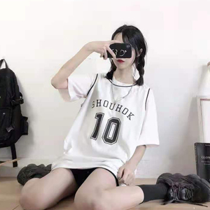 球衣女夏季无袖休闲运动风背心韩版宽松女学生套装篮球服上衣bf风