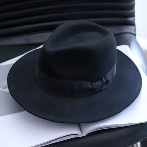 枥野羊毛呢大檐黑色礼帽秋冬休闲男士英伦复古毡帽时尚爵士帽子女