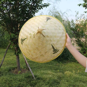 日本购新款竹编花边镂空斗e笠帽新款竹编斗笠儿童跳舞表演道具帽